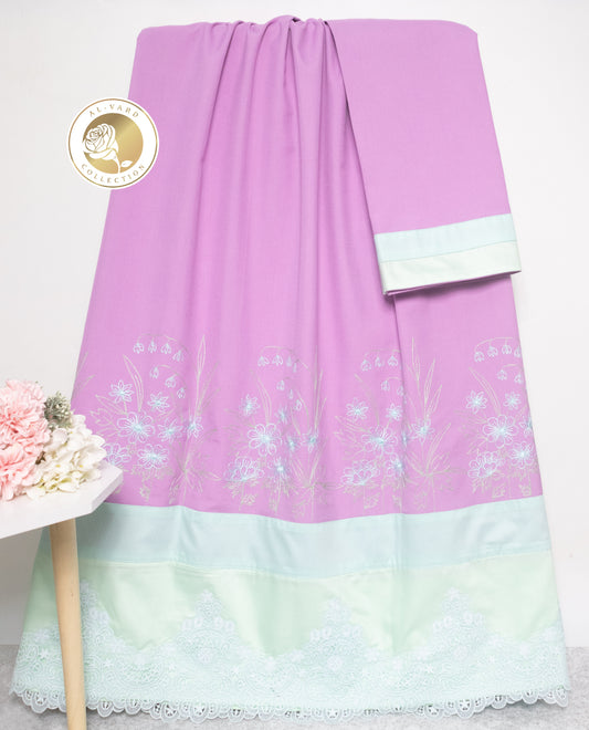 Lavender Rida With Floral Lace & Floral Embroidery