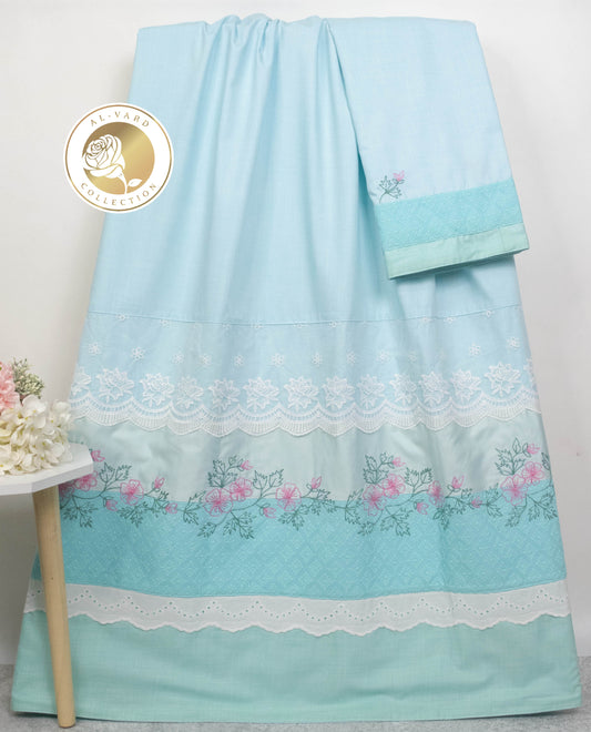 Light Blue Rida With Smart Panel Lace & Floral Embroidery