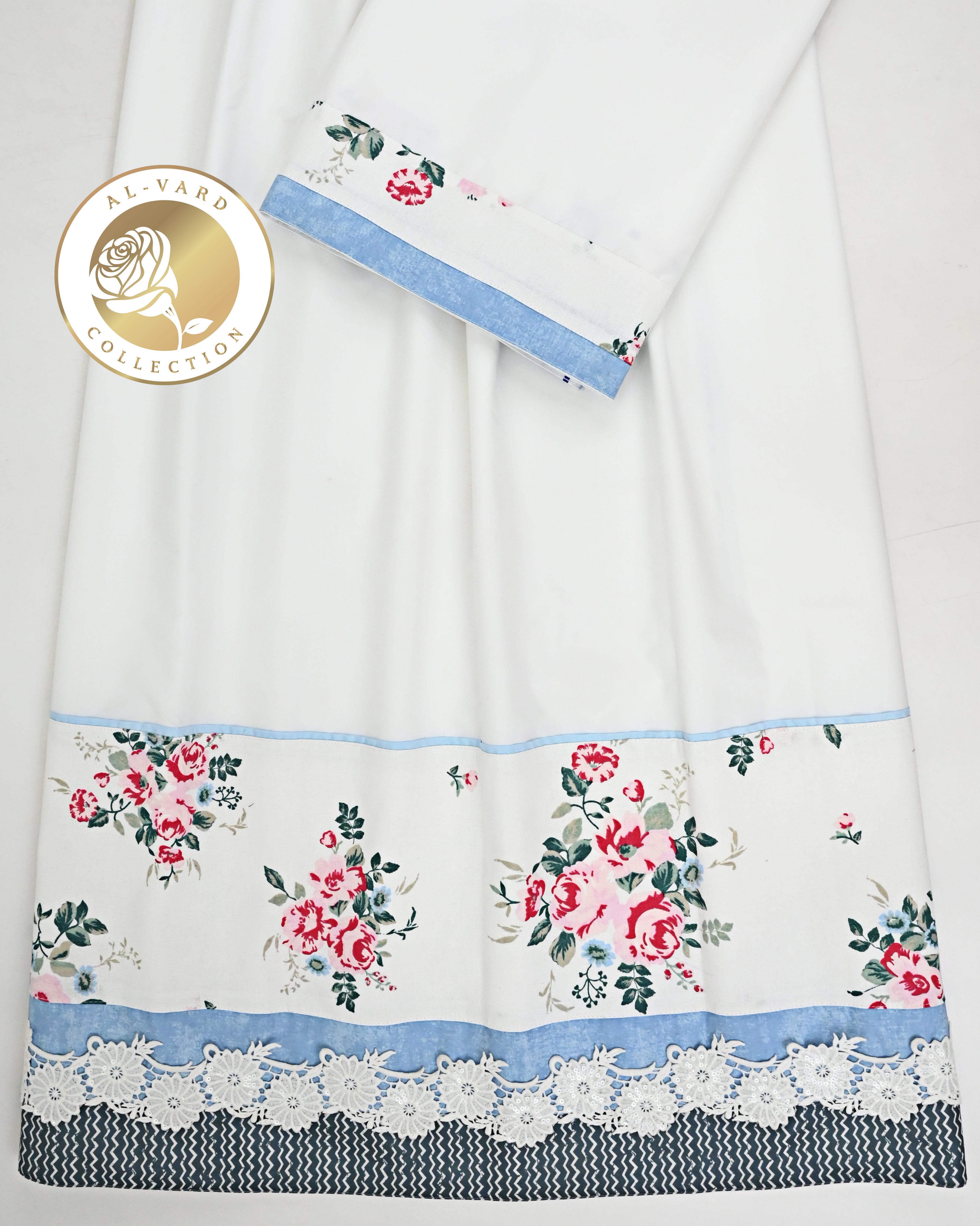 Pure White Rida With Floral Print Panel & Smart Lace