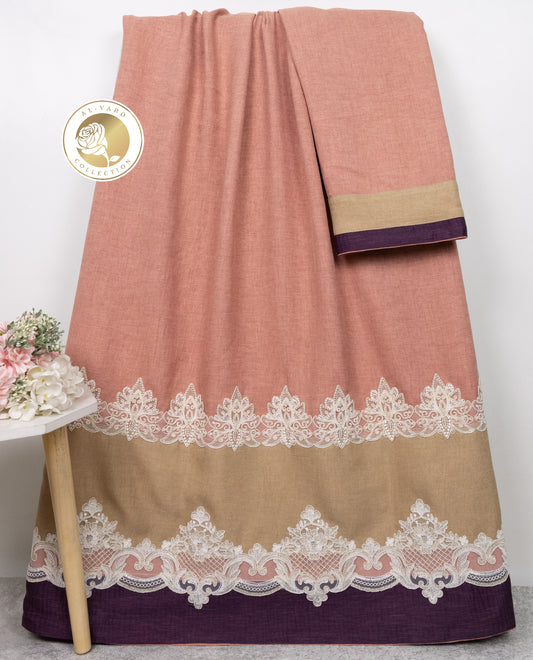 Rust Pink Abaya Rida With Smart Abaya Panel & Smart Floral Lace