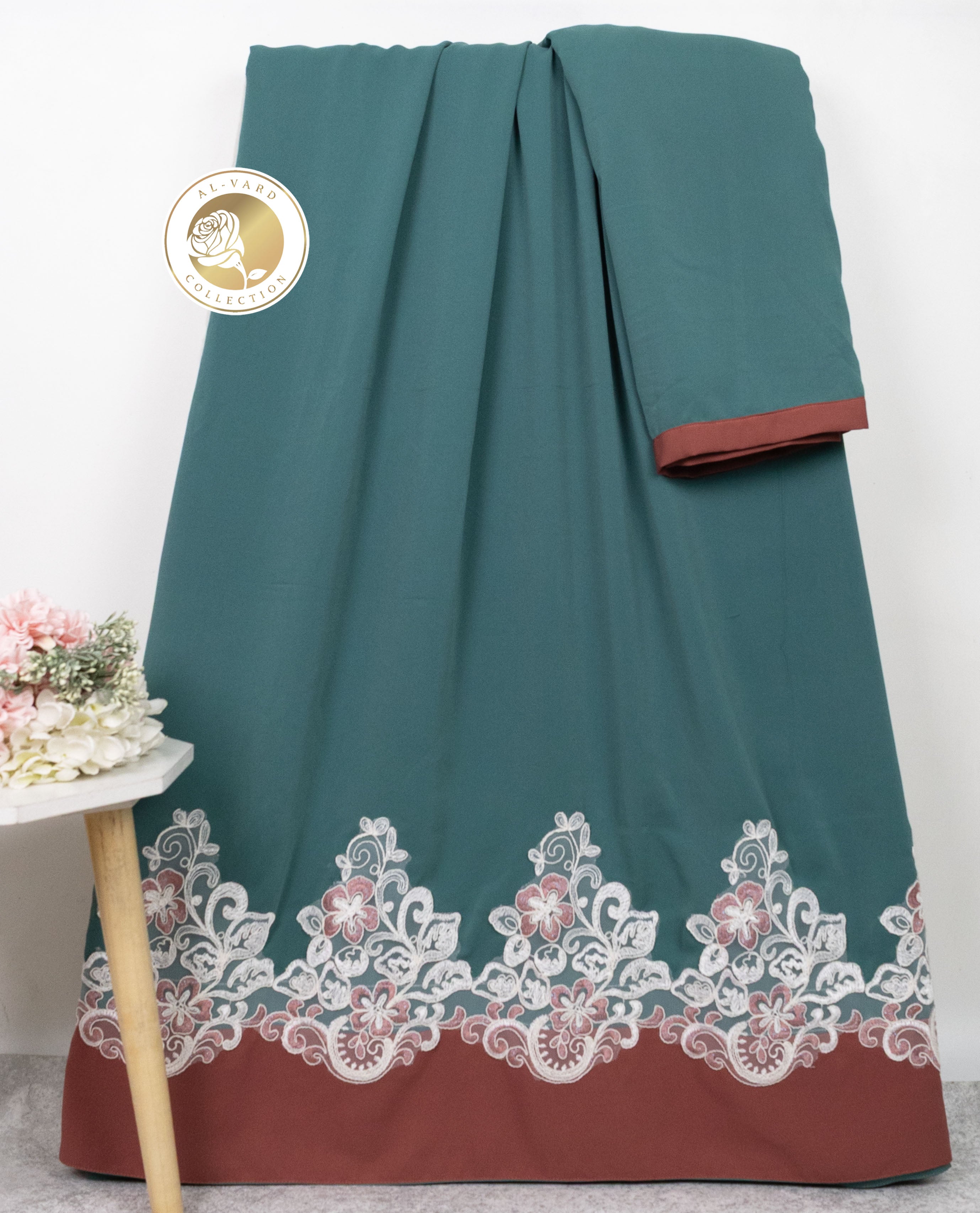 Bottle Green Abaya Rida With Dark Maroon Abaya Panel & Smart White Lacing