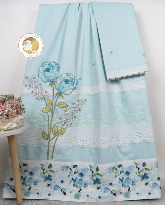 Mint Green Rida With Smart Floral Panel Lace & Smart Floral Applique Work