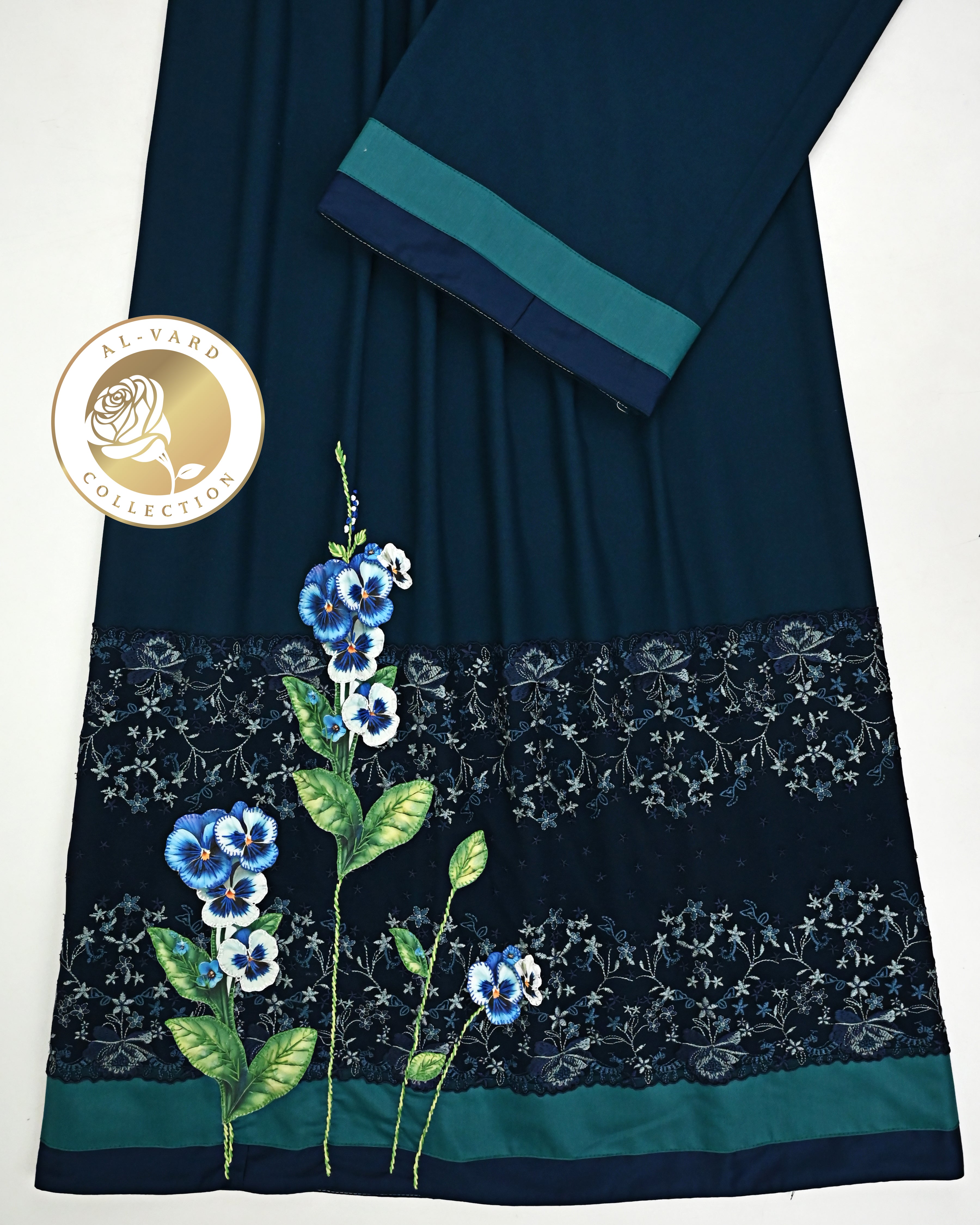 Dark Teal Rida With Smart Floral Lacing & Smart Floral Applique Work