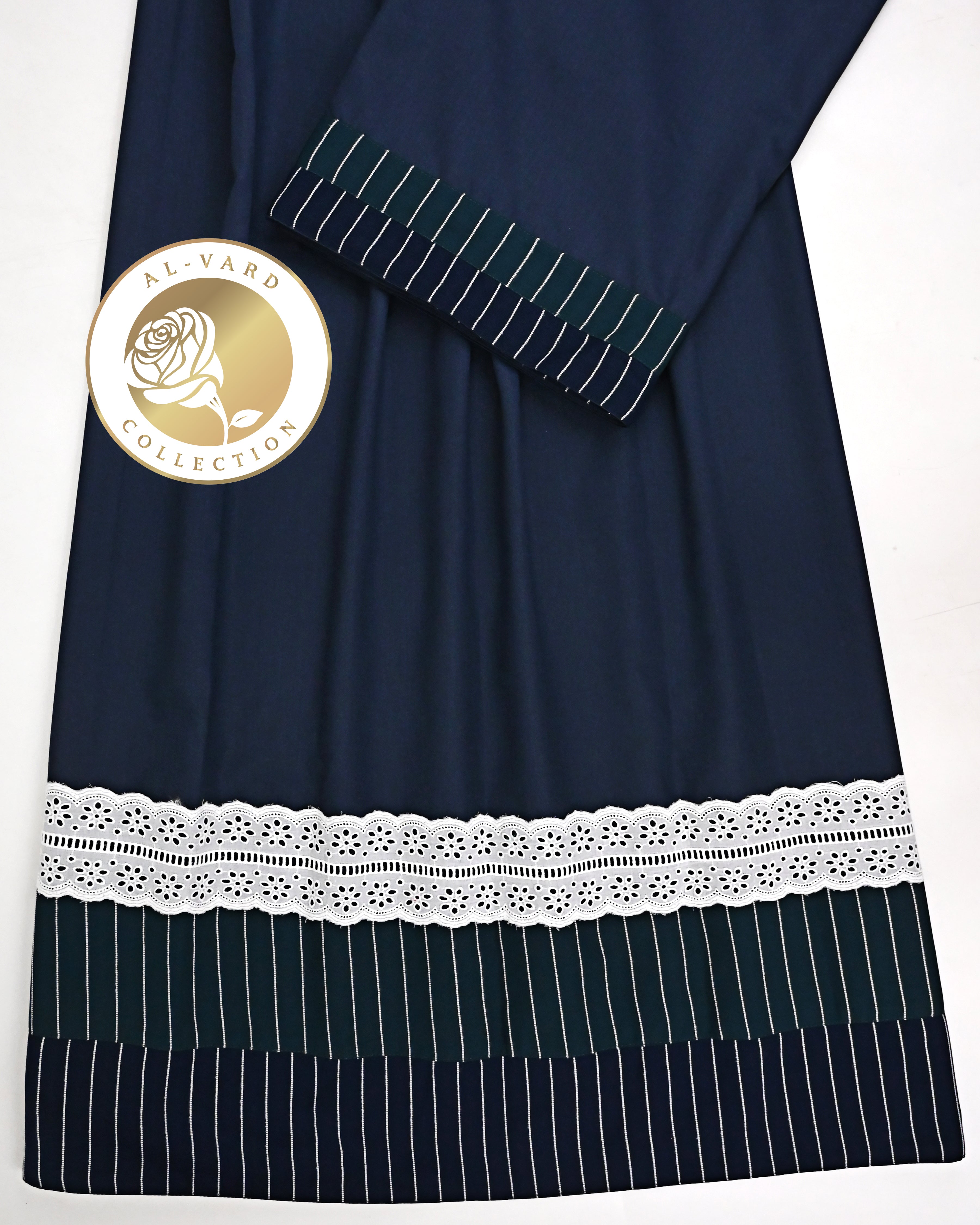 Dark Charcoal Blue Rida With Smart Lace & Dark Color Stripes Panel