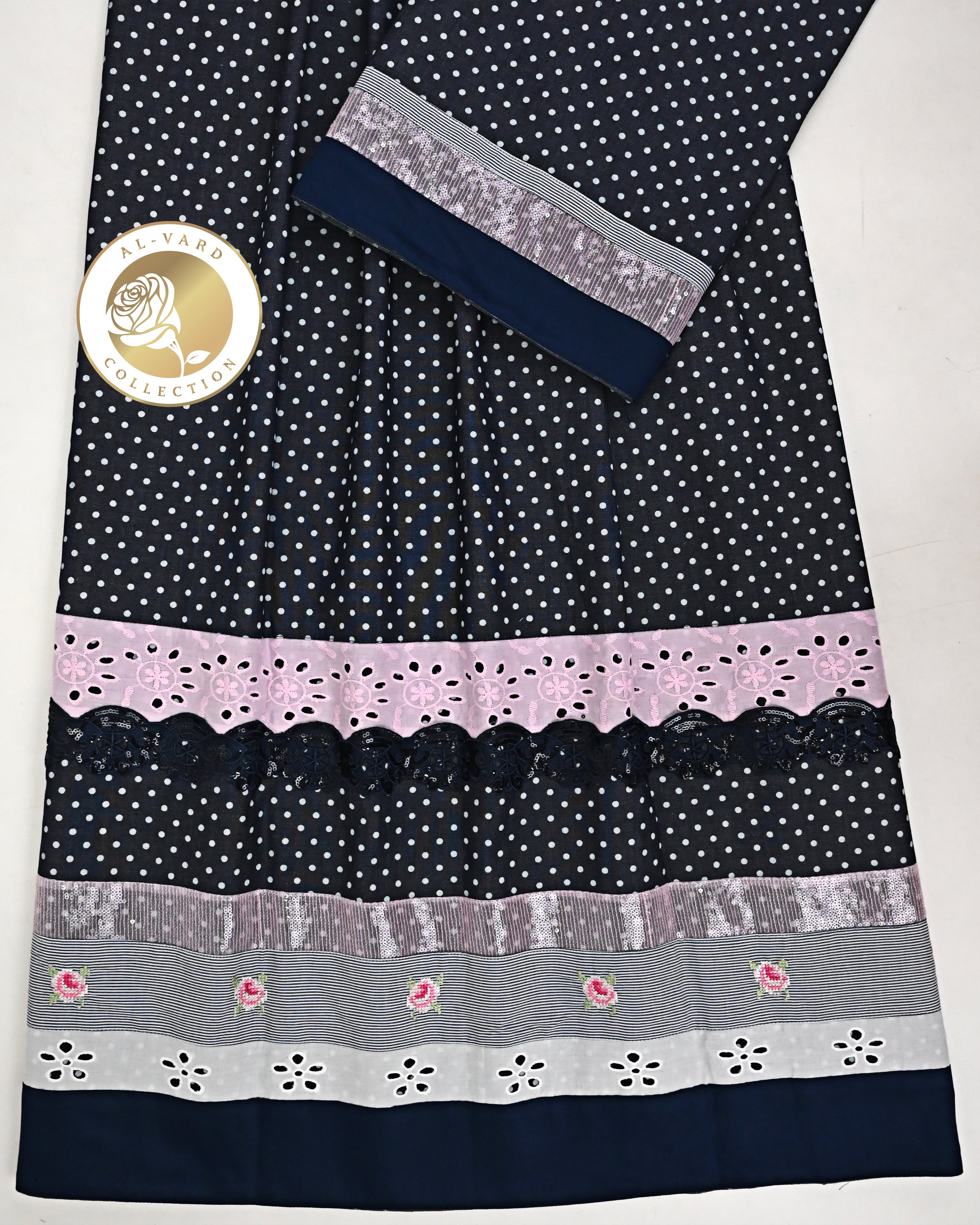 Denim Blue Base White Polka Dots Rida With Smart Lace & Panel