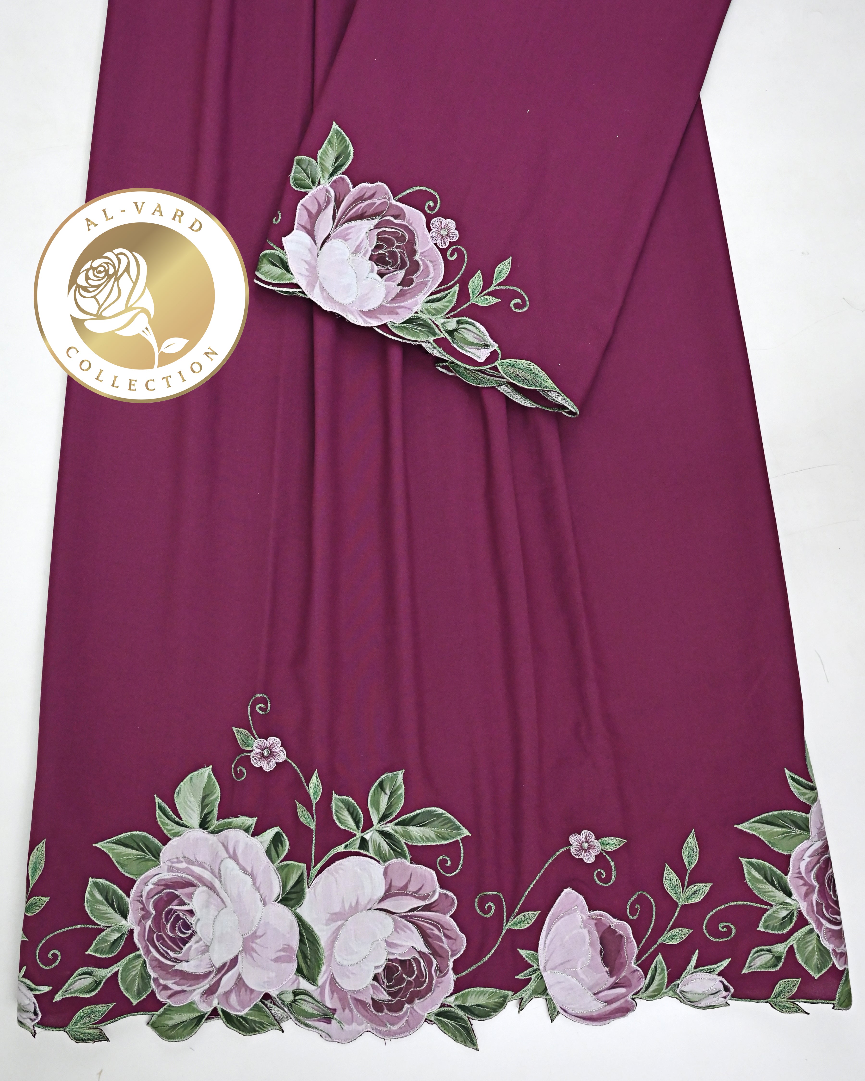 Mulberry Pink Rida With Smart Floral Applique Embroidery Work & Smart Cut Work