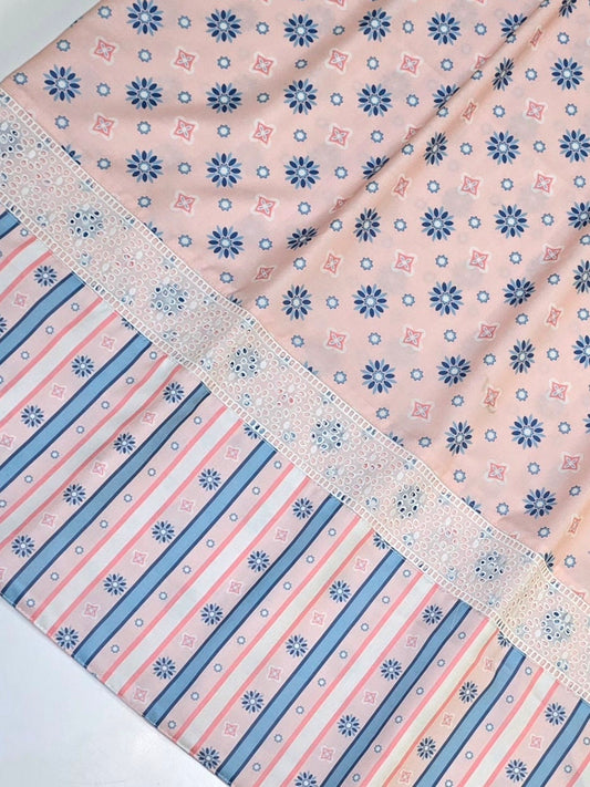 Baby Pink Printed Rida With Smart Printed Panel & Lace