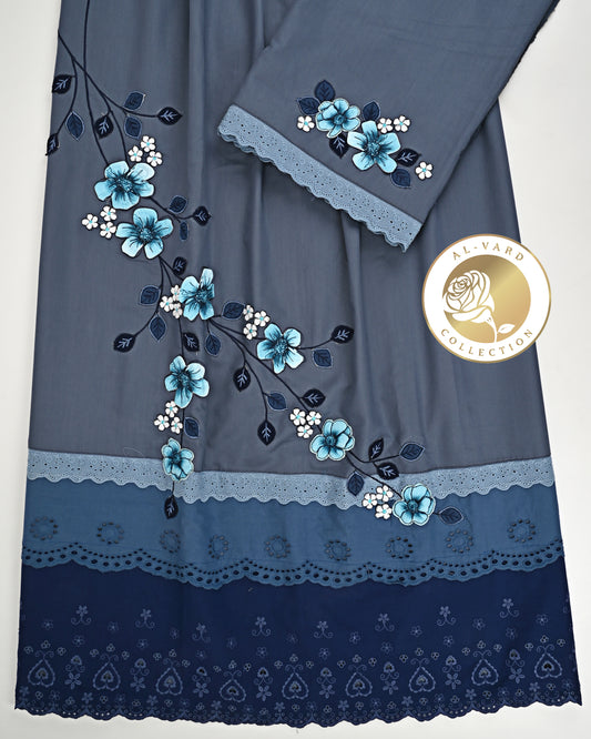 Denim Blue Rida With Smart Dark Lacing & Floral Hand Work