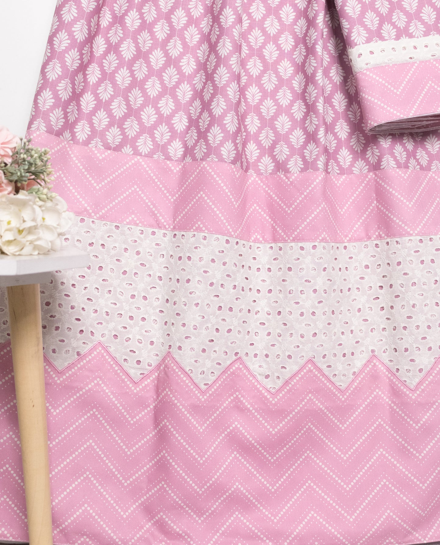Purplish Pink Printed Rida With Smart Hakoba Lace & Smart Panel