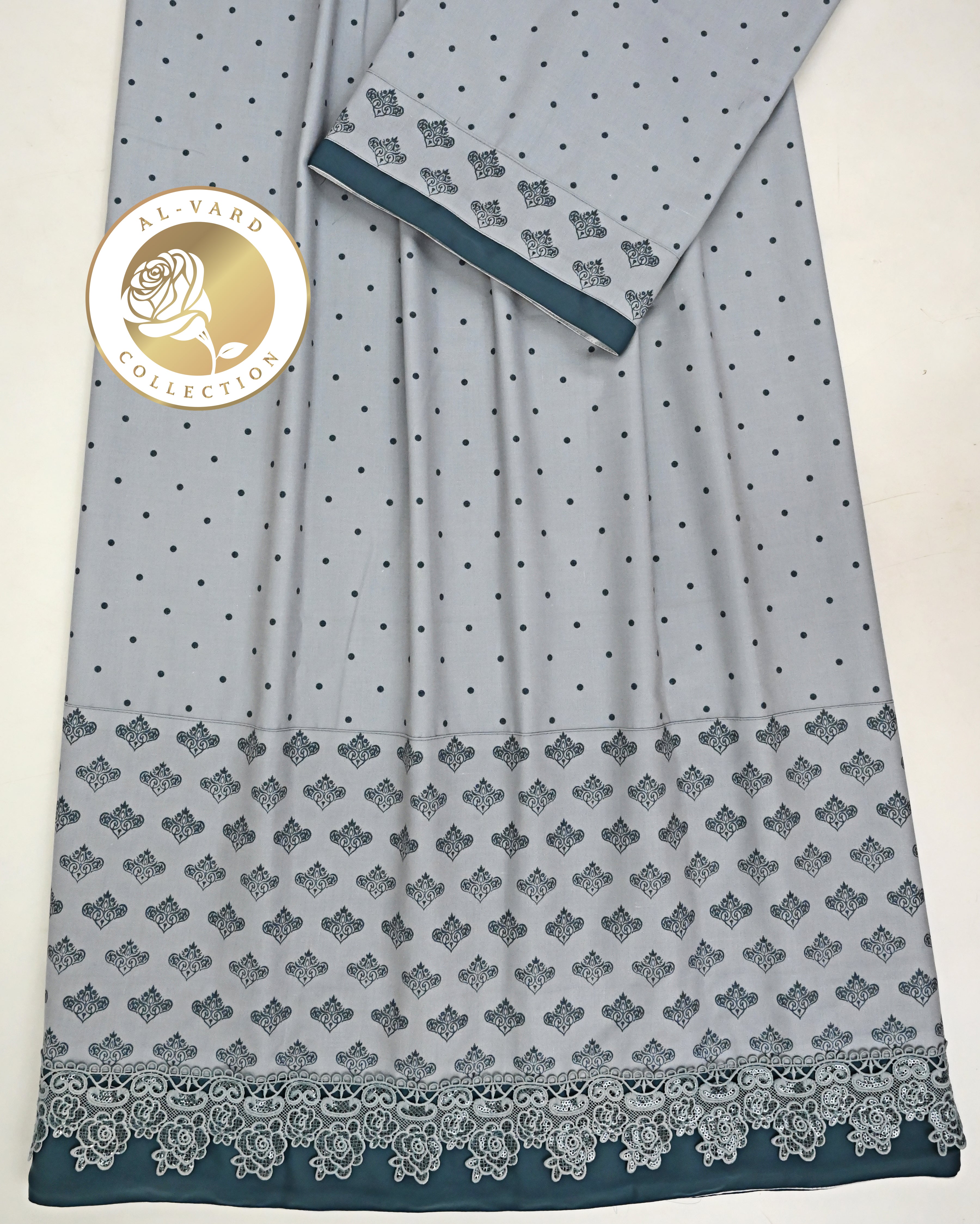 Light Grey Dark Polka Dots Rida With Smart Design Panel & Smart Grey Lace