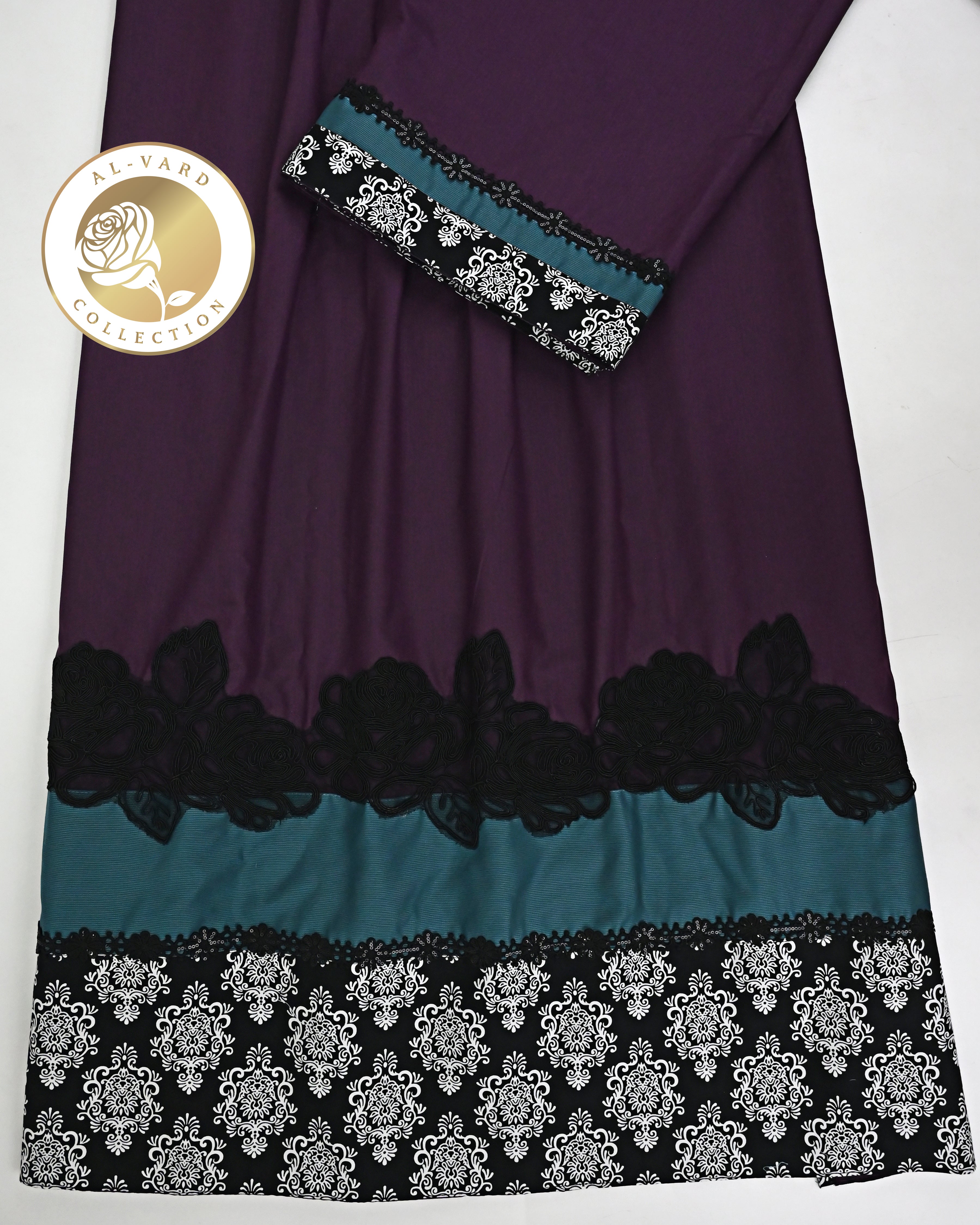 Dark Plum Rida With Smart Black Floral Lace & Smart Batik Print Panel-2100/-