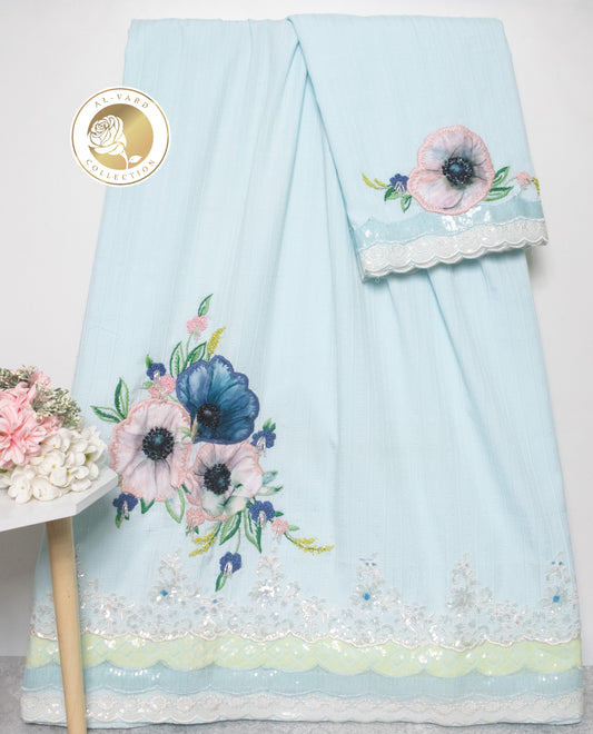 Light Blue Rida With Smart Lace & Floral Design Bunch