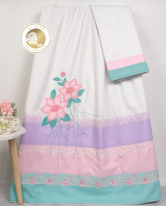 White Rida With Smart Colorful Panel Lace & Floral Work