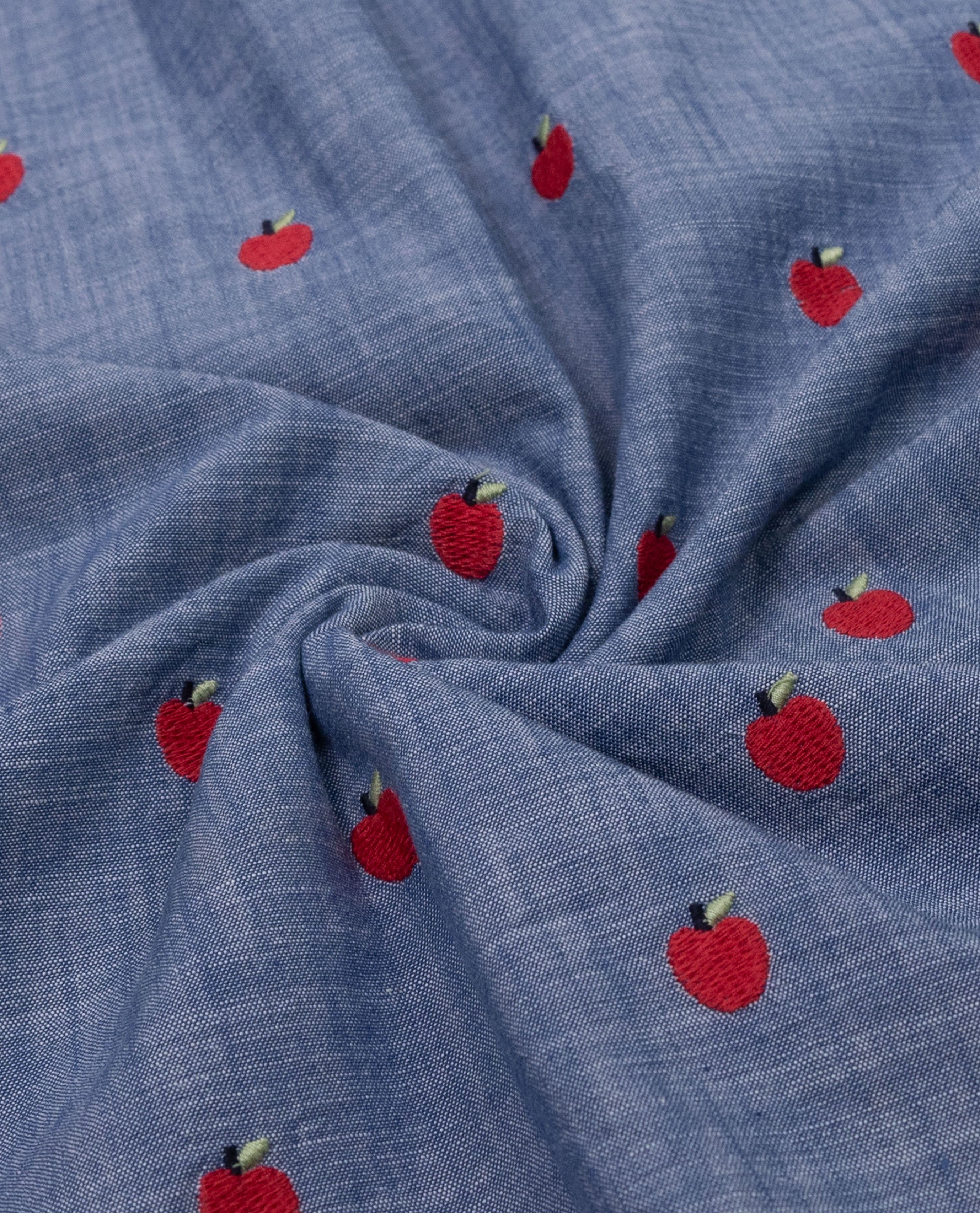 Denim Blue Rida With Smart All Over Red Cherry & Smart Red Lace