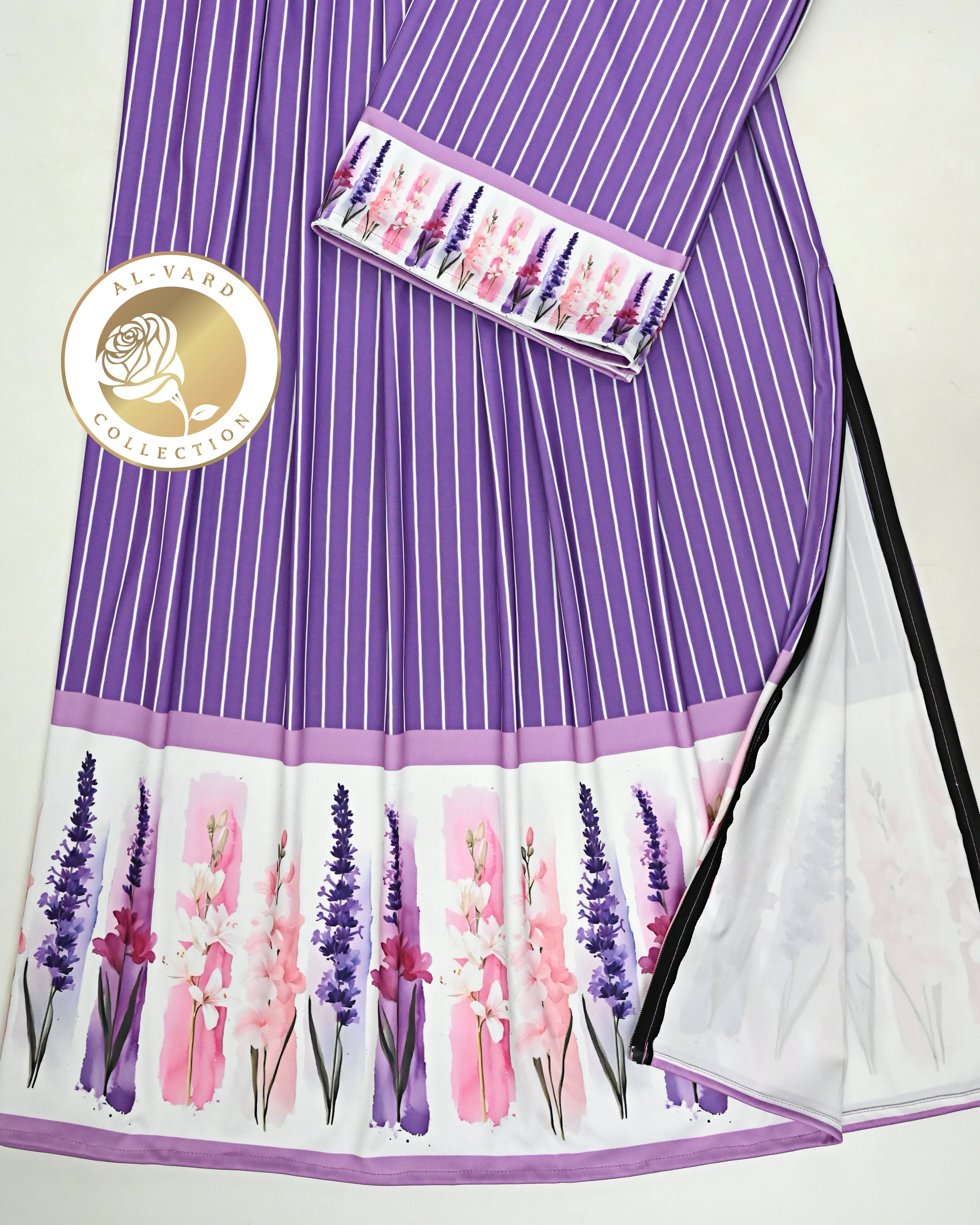 Purple Base White Lining Swim Wear Rida With Smart Floral Printed Panel-