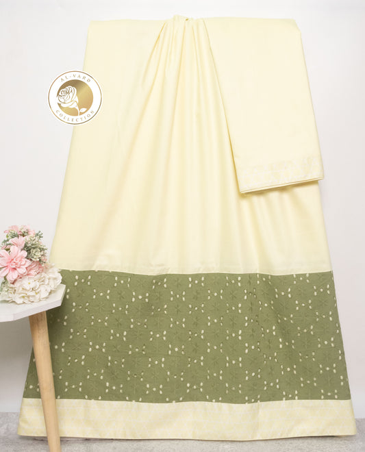 Creamish Yellow Rida With Dark Green Hakoba Panel