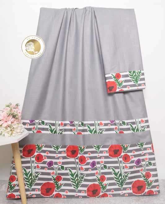 Light Grey Ohbat Rida With Multi Floral Panel & Patta