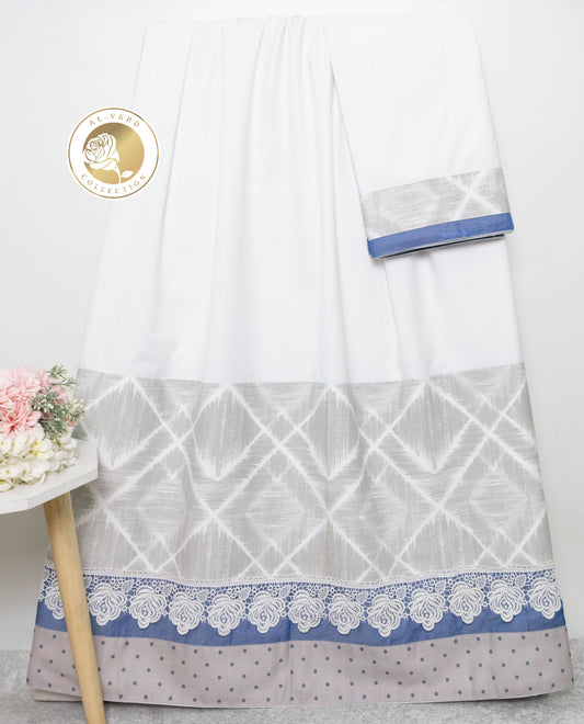 White Rida With Light Grey White Printed Panel & Smart Lace