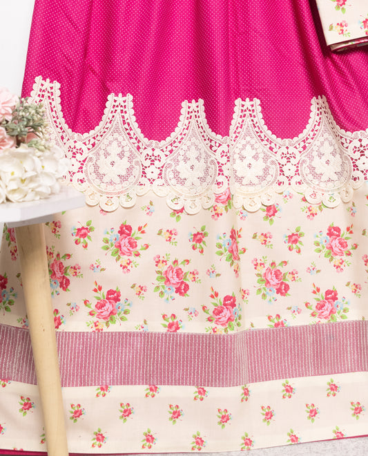 Hot Pink Rida With Smart Floral Panel & Lace