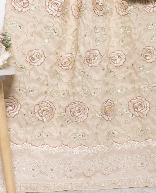Creamy Rida With Smart Floral Heavy Look Net Peice & Panel