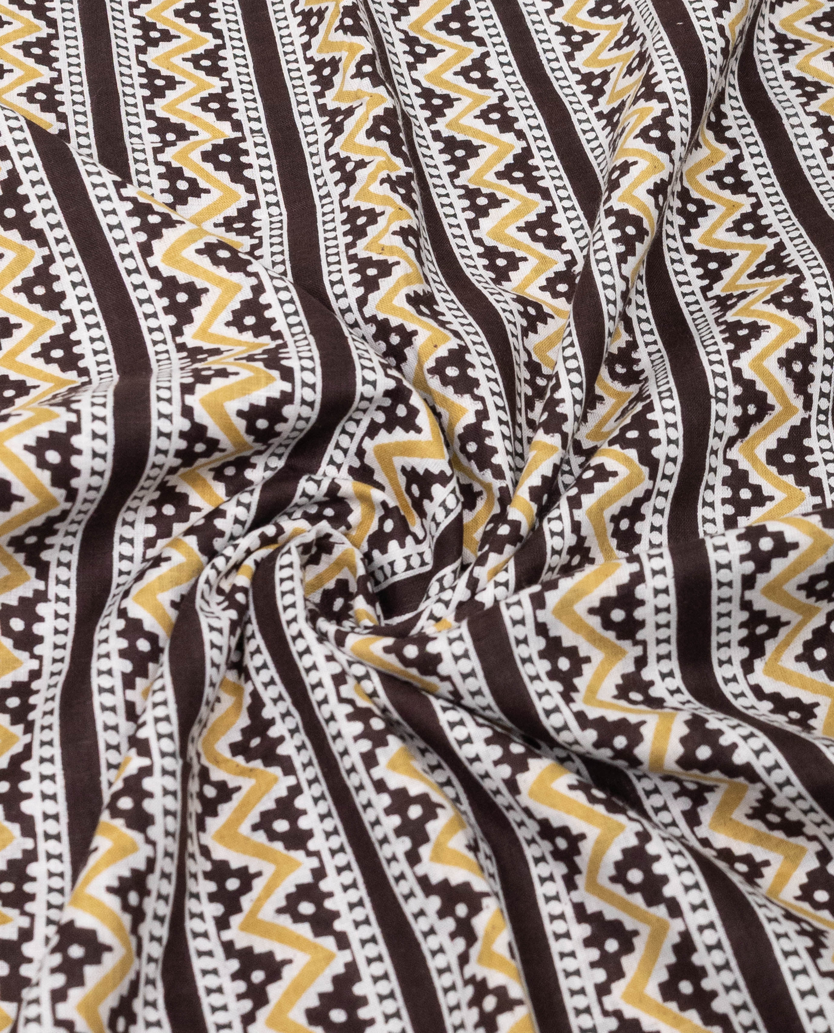 Dark Brown Mustard Cream Zigzag Batik Rida With Smart Lace & Floral Batik Panel-1650/-