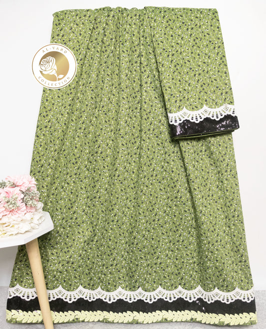 Dark Green Floral Print Rida With Smart Lace