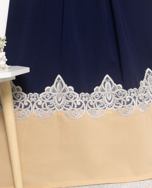 Navy Blue Abaya Rida With Smart Cream Abaya Panel & Lace