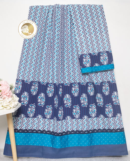 Dark Blue Chevron Batik Rida With Batik Panel & Lace