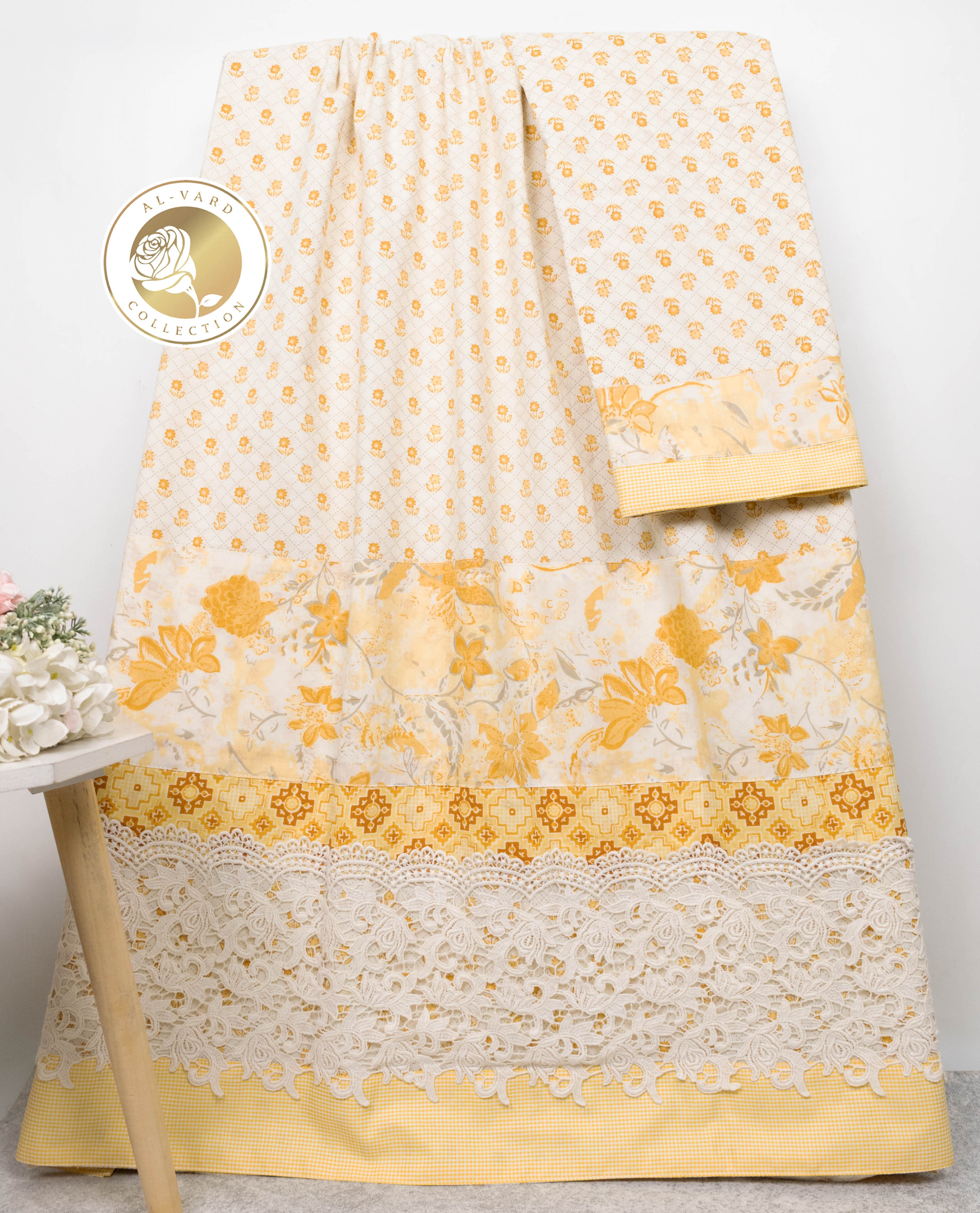 Ivory Base Mustard Batik Rida With Smart Floral Design Lace & Smart Batik Panel-1450/-