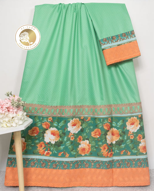 Green Rida With Smart Floral Print Panel & Lace