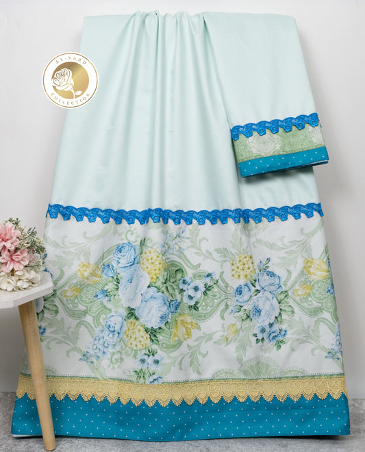 Seafoam Green Rida With Floral Print Imported Panel & Smart Lace