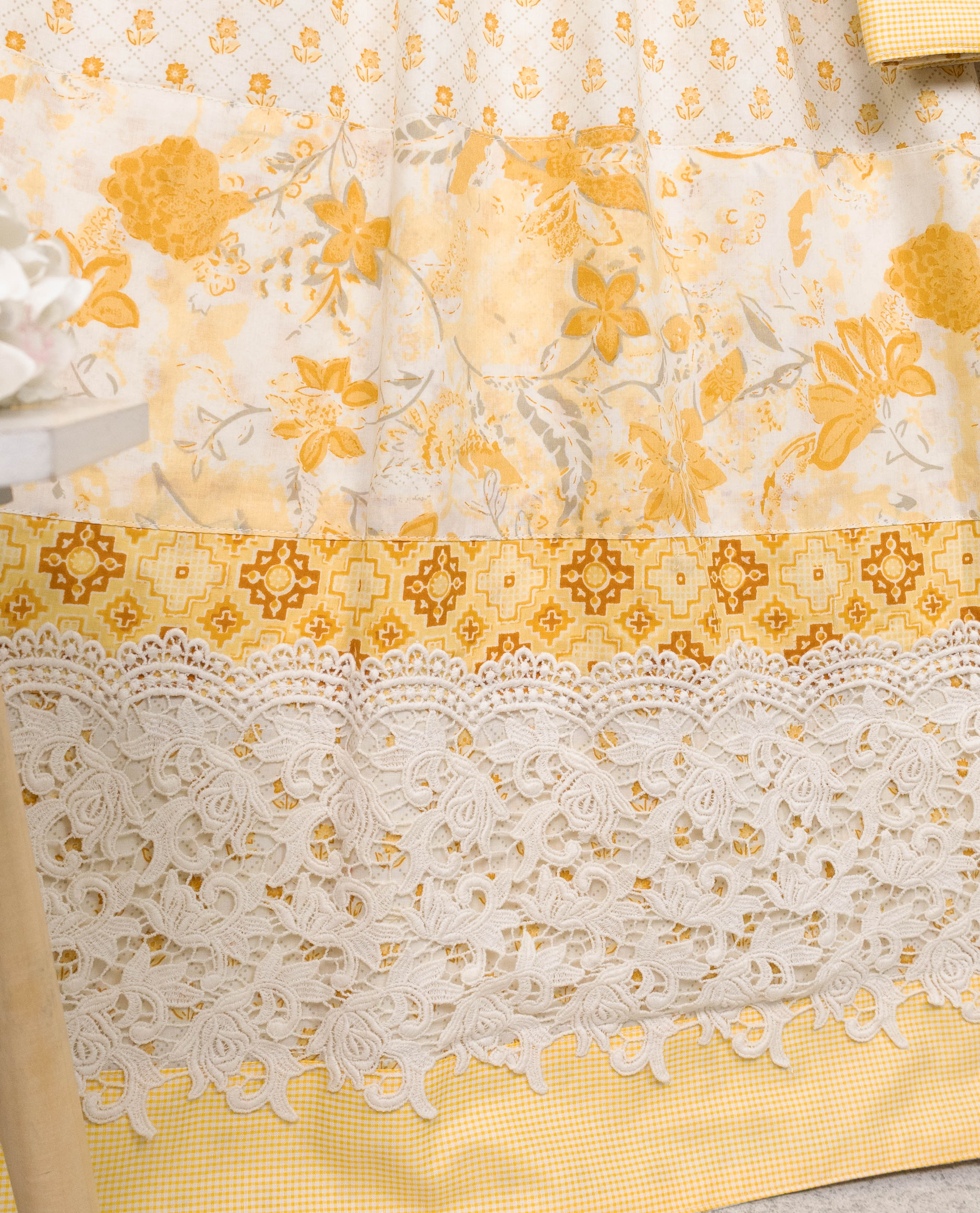 Ivory Base Mustard Batik Rida With Smart Floral Design Lace & Smart Batik Panel-1450/-