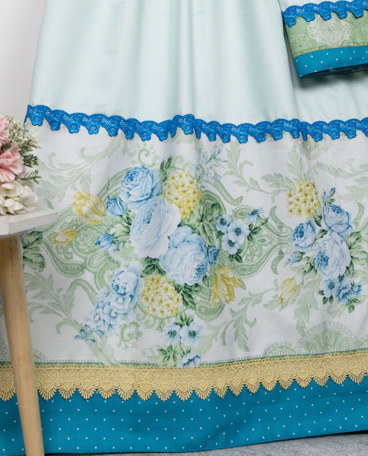 Seafoam Green Rida With Floral Print Imported Panel & Smart Lace