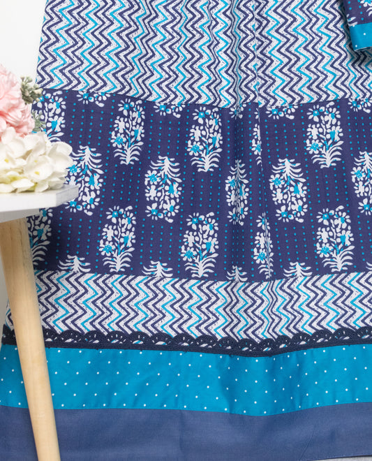 Dark Blue Chevron Batik Rida With Batik Panel & Lace