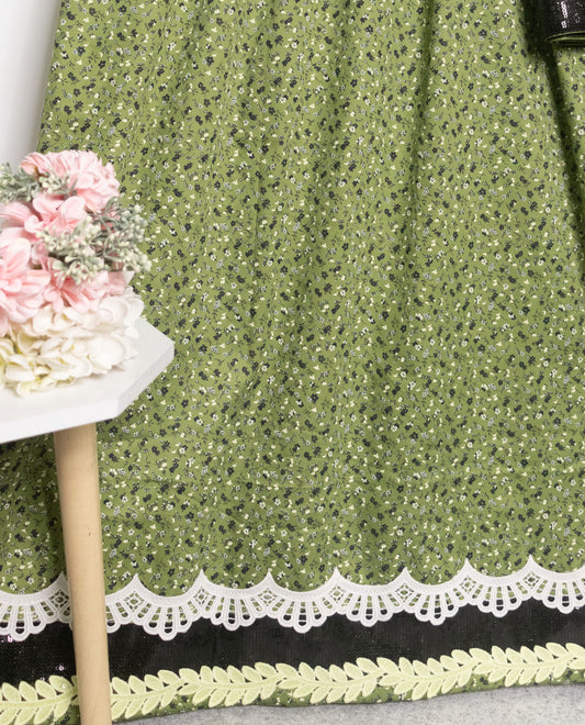 Dark Green Floral Print Rida With Smart Lace