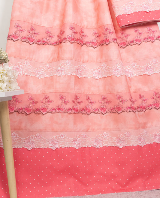 Peach Marble Rida With Smart Panel & Floral Lace