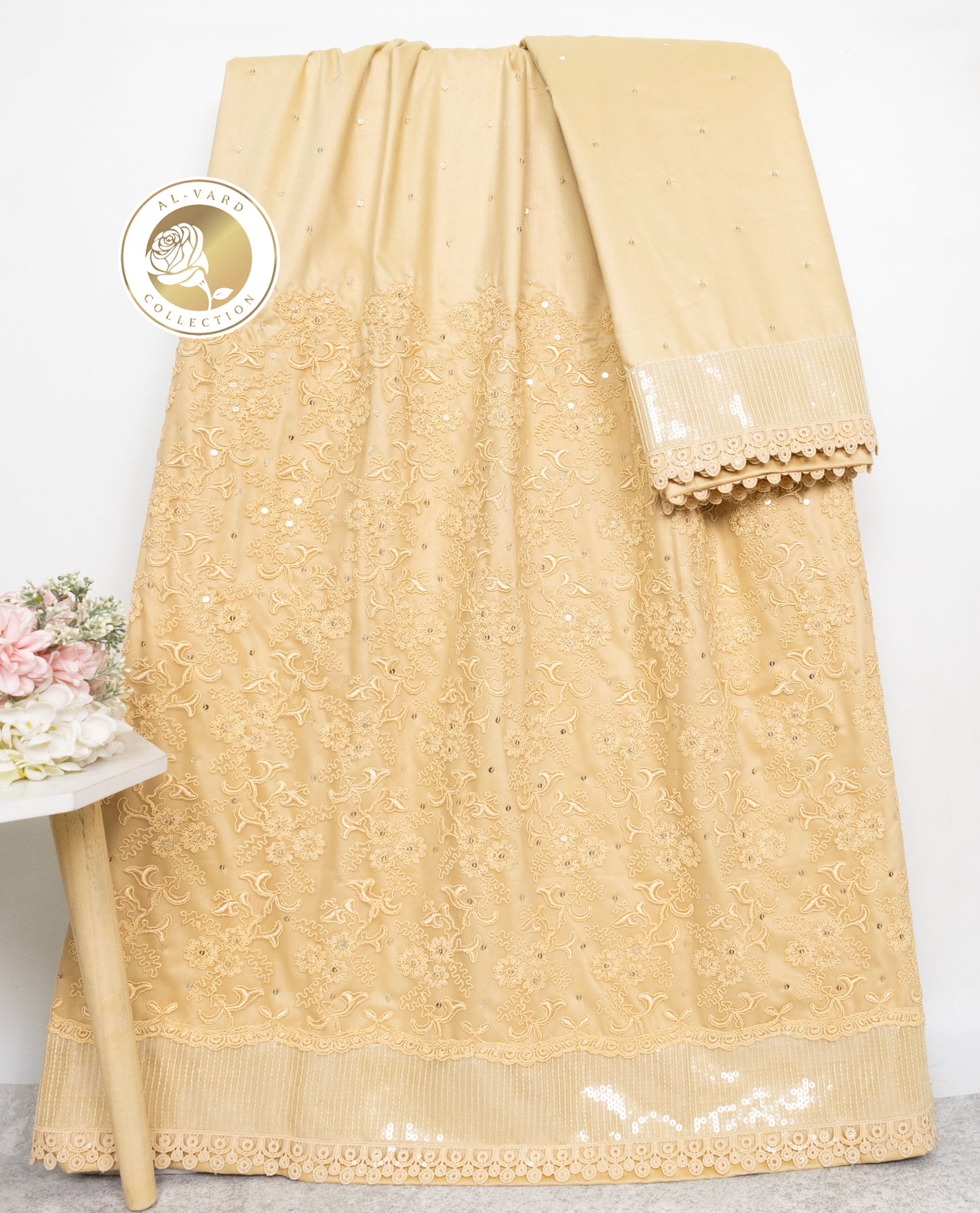 Lemon Yellow Rida With Heavy Look Lace Piece & Sequence Lace