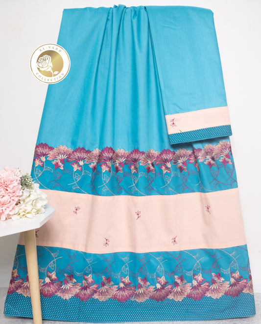 Turquiose Blue Rida With Smart Beige Panel & Floral Lace