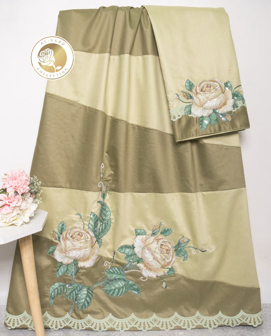 Light Dark Green Rida With Fancy  Unique Pattern & Floral Applique Work