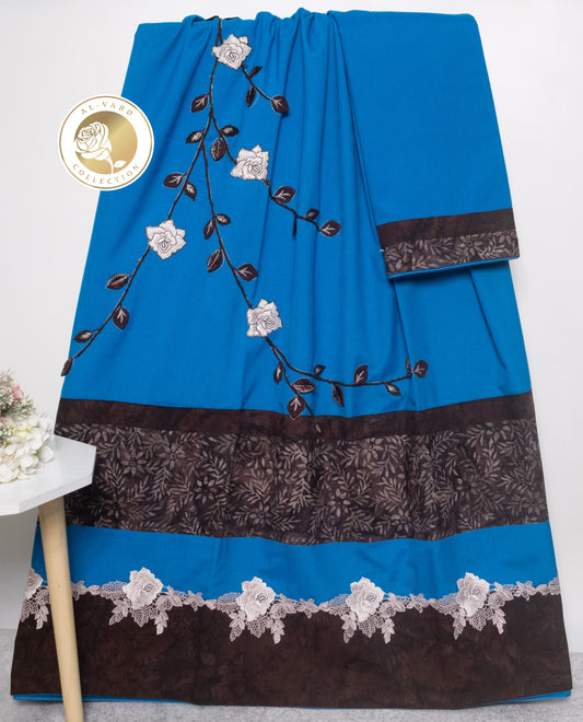 Royal Blue Rida With Dark Printed Panel & Floral Work