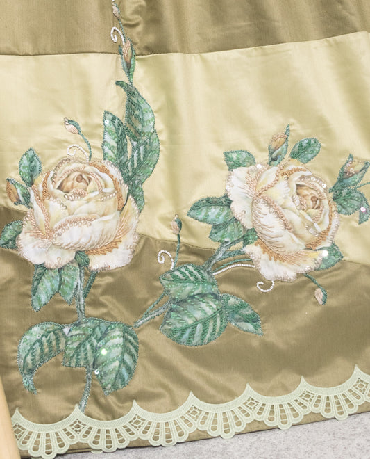 Light Dark Green Rida With Fancy  Unique Pattern & Floral Applique Work