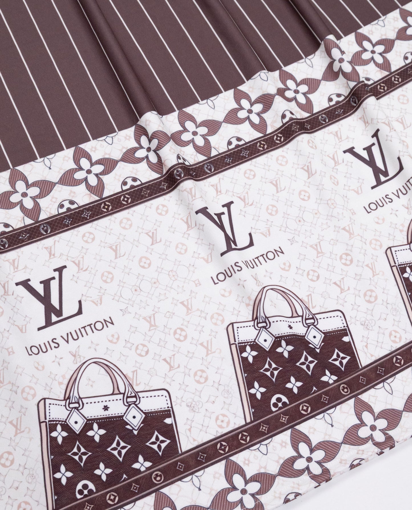 Dark Brown White Lining Swim Wear With Loius Vuttion Logo Print & Bags Printed