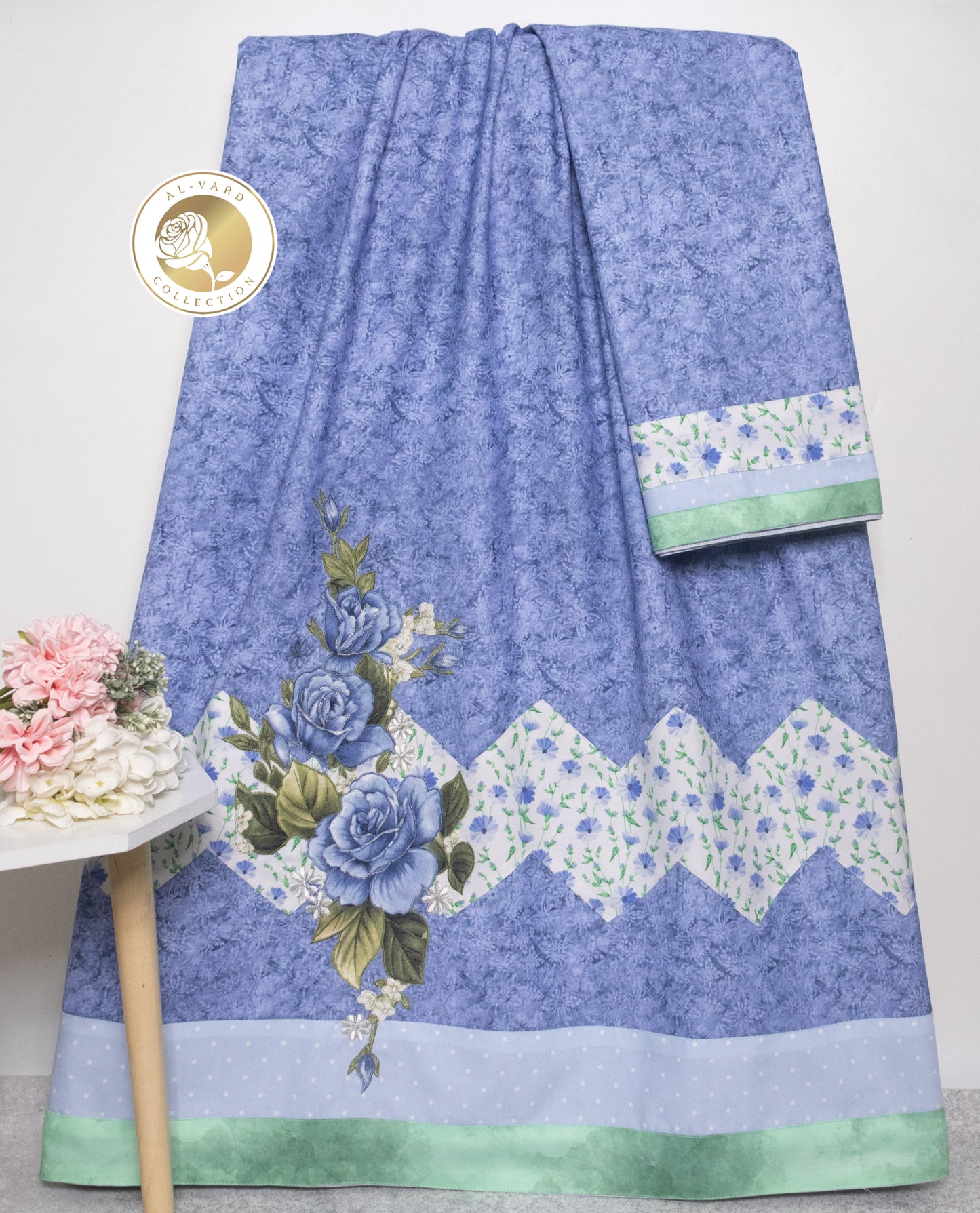 Purple Self Print With Smart Lace Panel & Floral Work