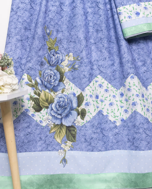 Purple Self Print With Smart Lace Panel & Floral Work