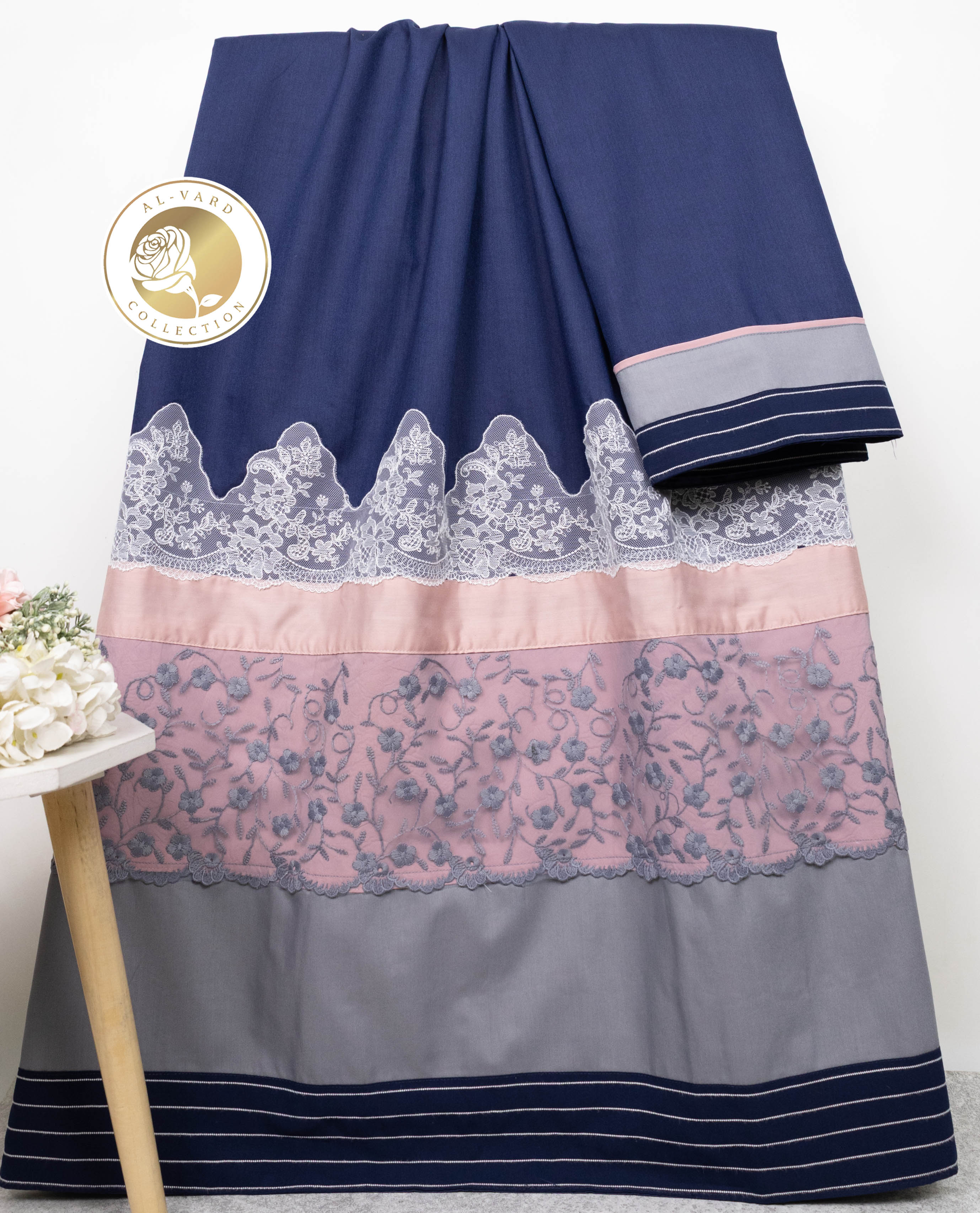 Navy Blue Rida With Smart Floral Lace & Smart Plain Panel