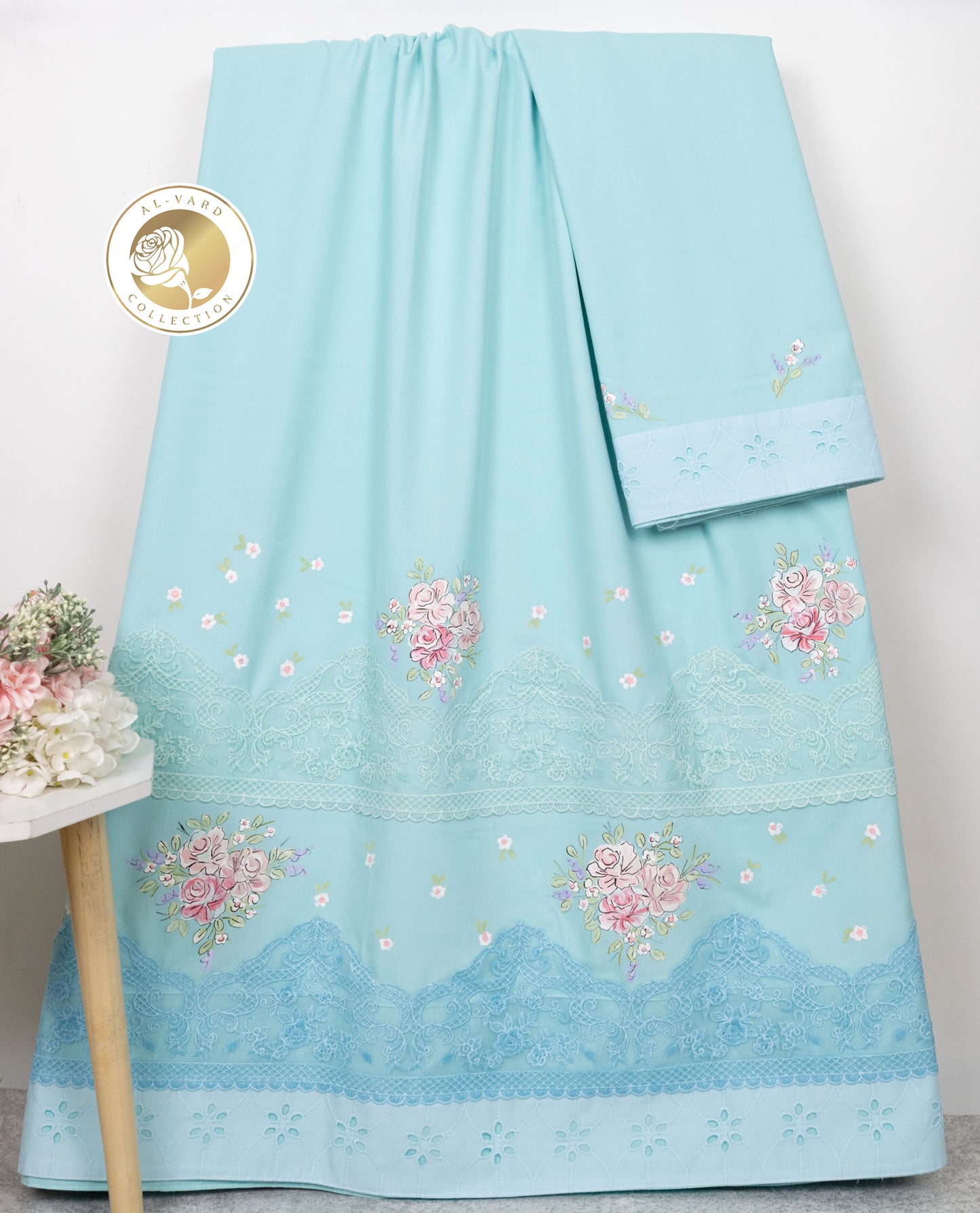 Light Aqua Rida With Smart Floral Painting & Same Color Lacing