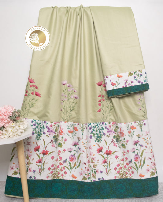 Sage Green Rida With Floral Panel & Floral Embroidery