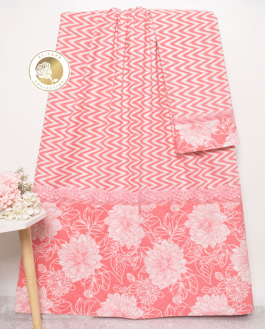 Salmon Zigzag Batik Rida With Smart Lace & Floral Batik Panel