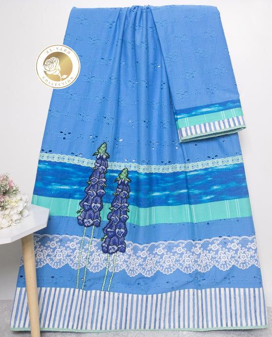 Sky Blue Hakoba Rida With Smart Panel Lace & Work