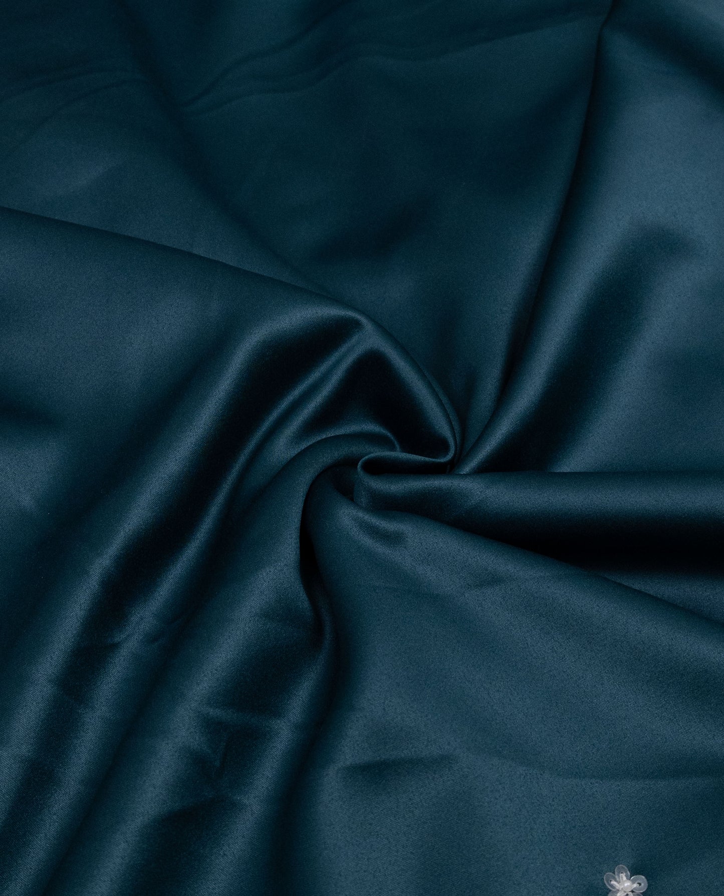 Dark Teal Blue Silky Rida With Heavy Floral Aari Work & Heavy Shining Lace